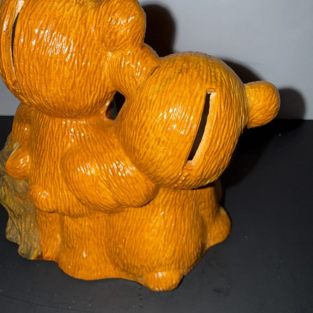 Vintage Ceramic Teddy Bear Coin Bank For Nickels Dimes & Quarters Collectible Ma